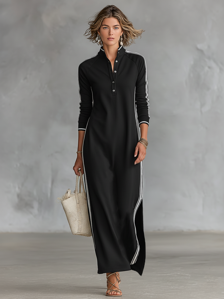 Aurelia™ | Sukienka maxi z guzikami i kołnierzykiem