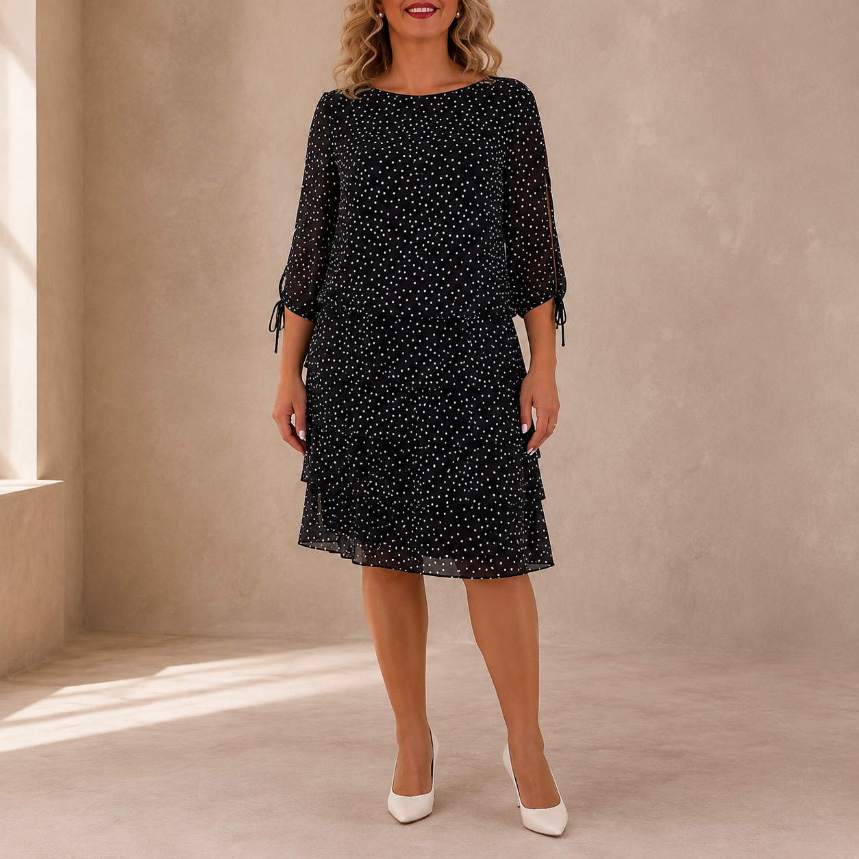 LIDIA | Elegancka sukienka w drobne kropki