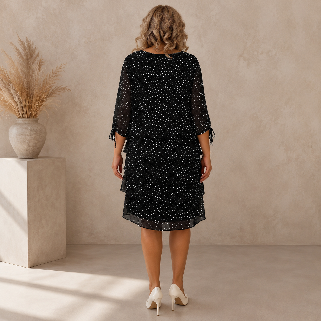 LIDIA | Elegancka sukienka w drobne kropki