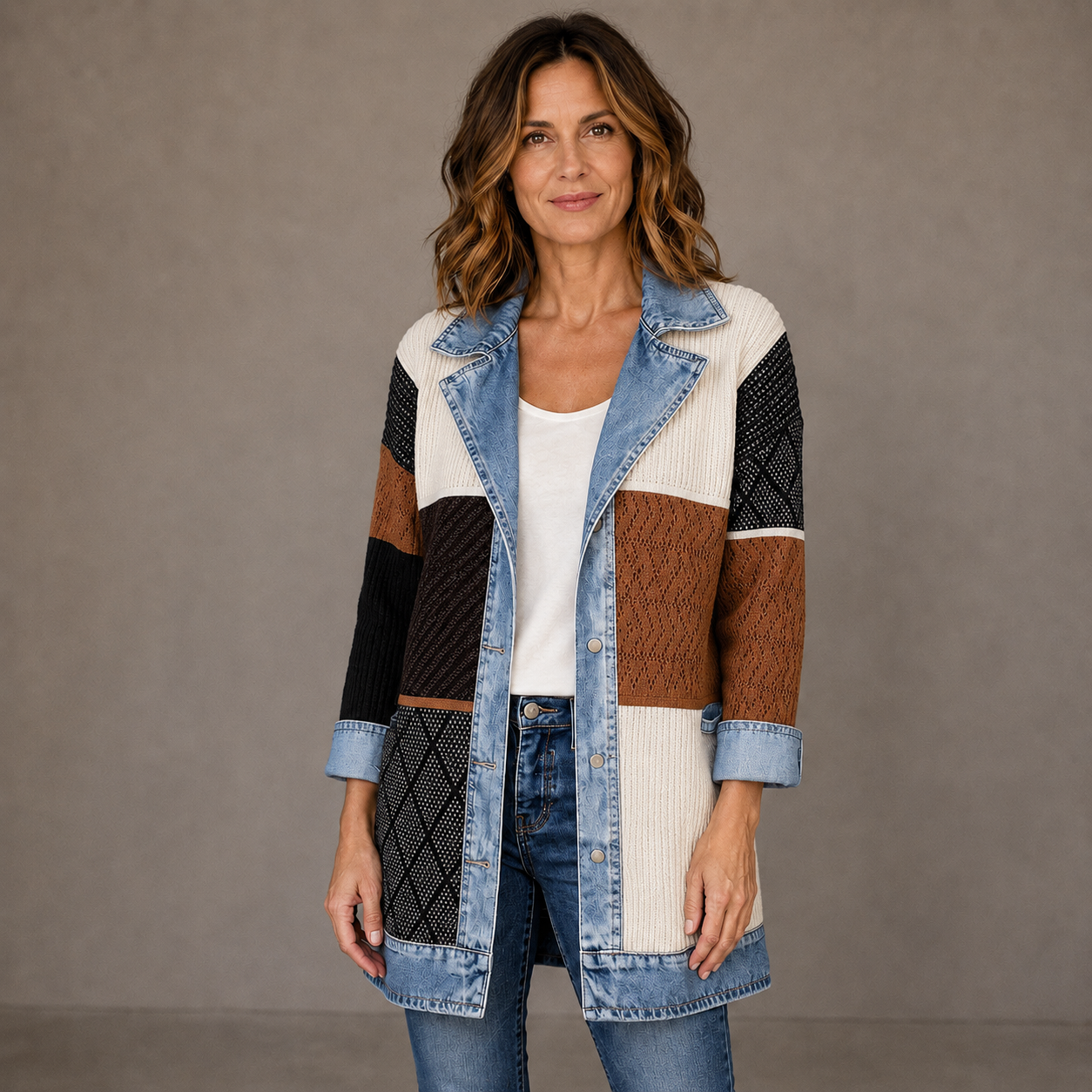ELIZA | Kardigan z denimowymi detalami