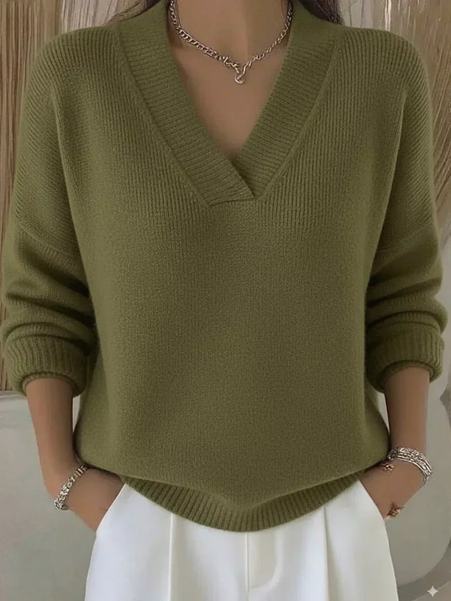 VIVELLE | Swobodny sweter z dekoltem V