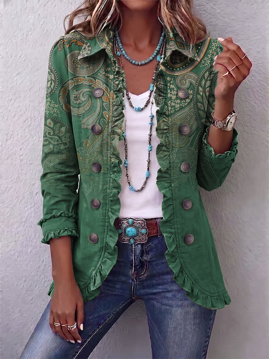 Irena™ | Boho Różowy Print Ruffled Jacket