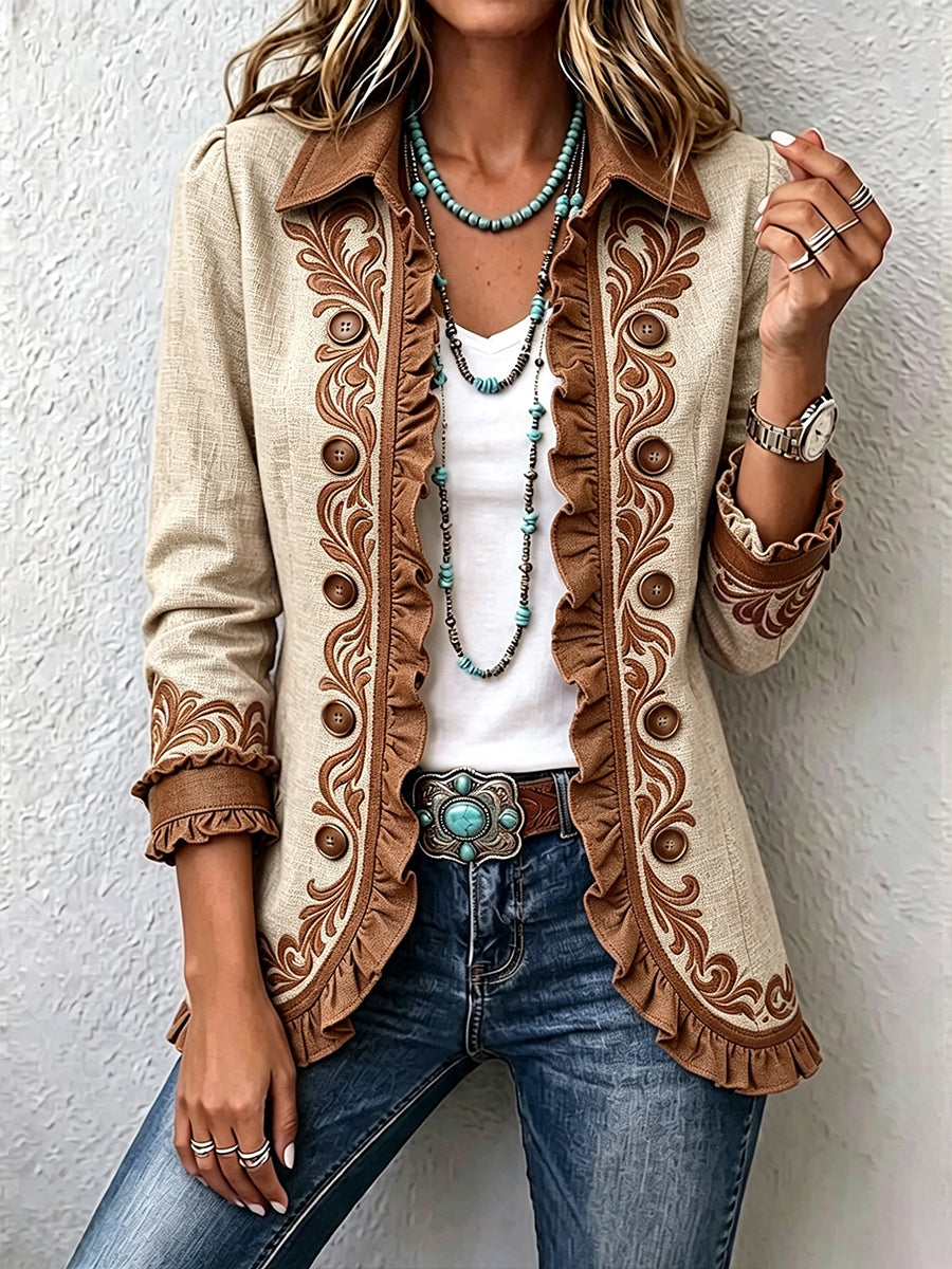 Danuta™ | Kwiatowa Kurtka Boho Vintage z Falbanką