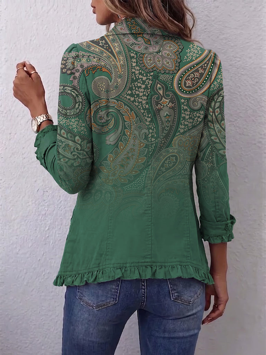 Irena™ | Boho Różowy Print Ruffled Jacket