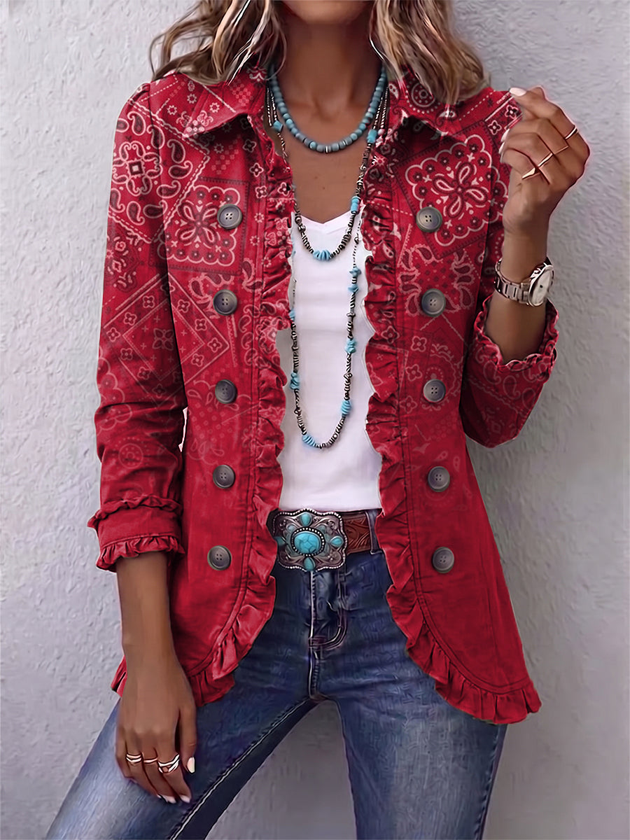 Alicja™ | Kurtka Boho Paisley Ombre z Falbanką