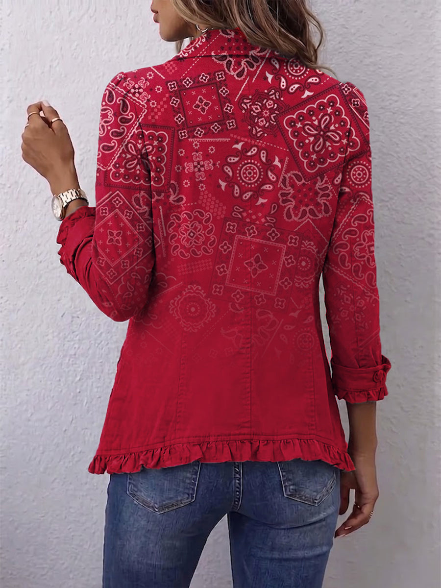 Alicja™ | Kurtka Boho Paisley Ombre z Falbanką