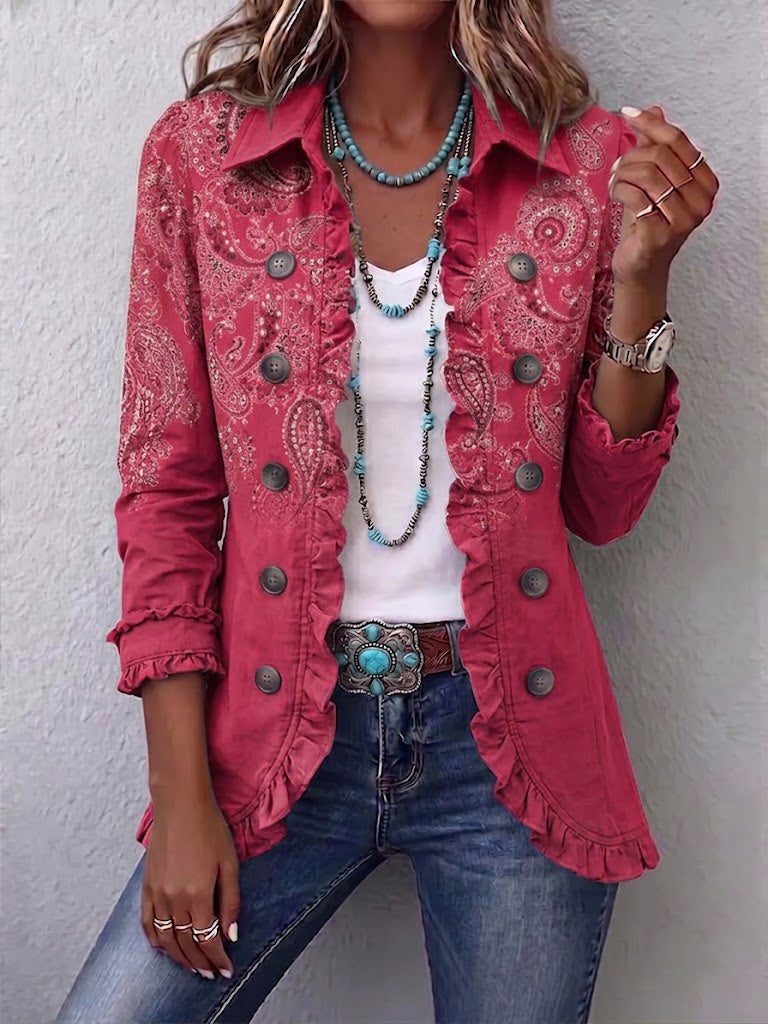 Beata™ | Kurtka Paisley Vintage z Falbanką