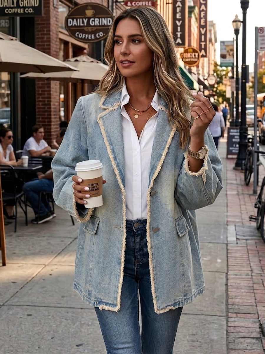 Monika™ | Oversize Żakiet w Stylu Vintage z Surowymi Krawędziami