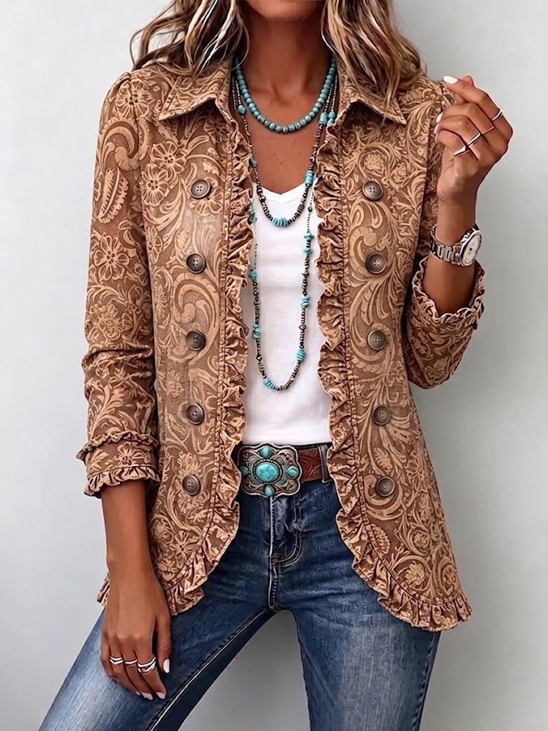 Halina™ | Kwiatowa Kurtka Boho Vintage z Falbanką
