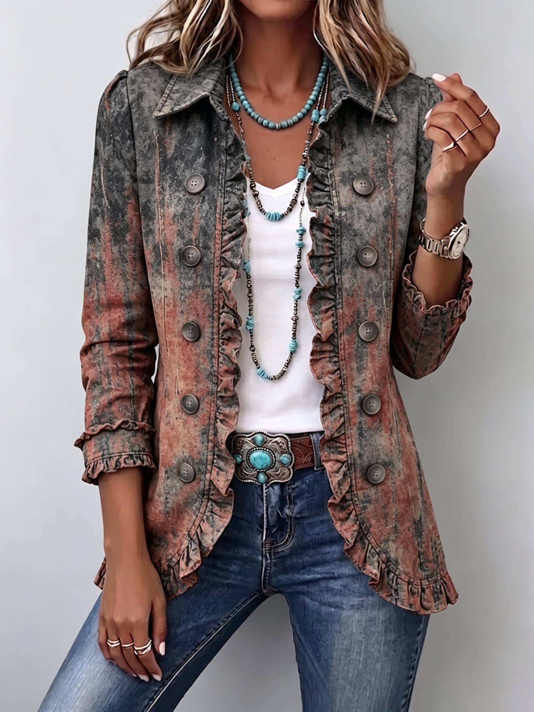 Zofia™ | Kurtka z falbanami w stylu vintage z gradientowym nadrukiem